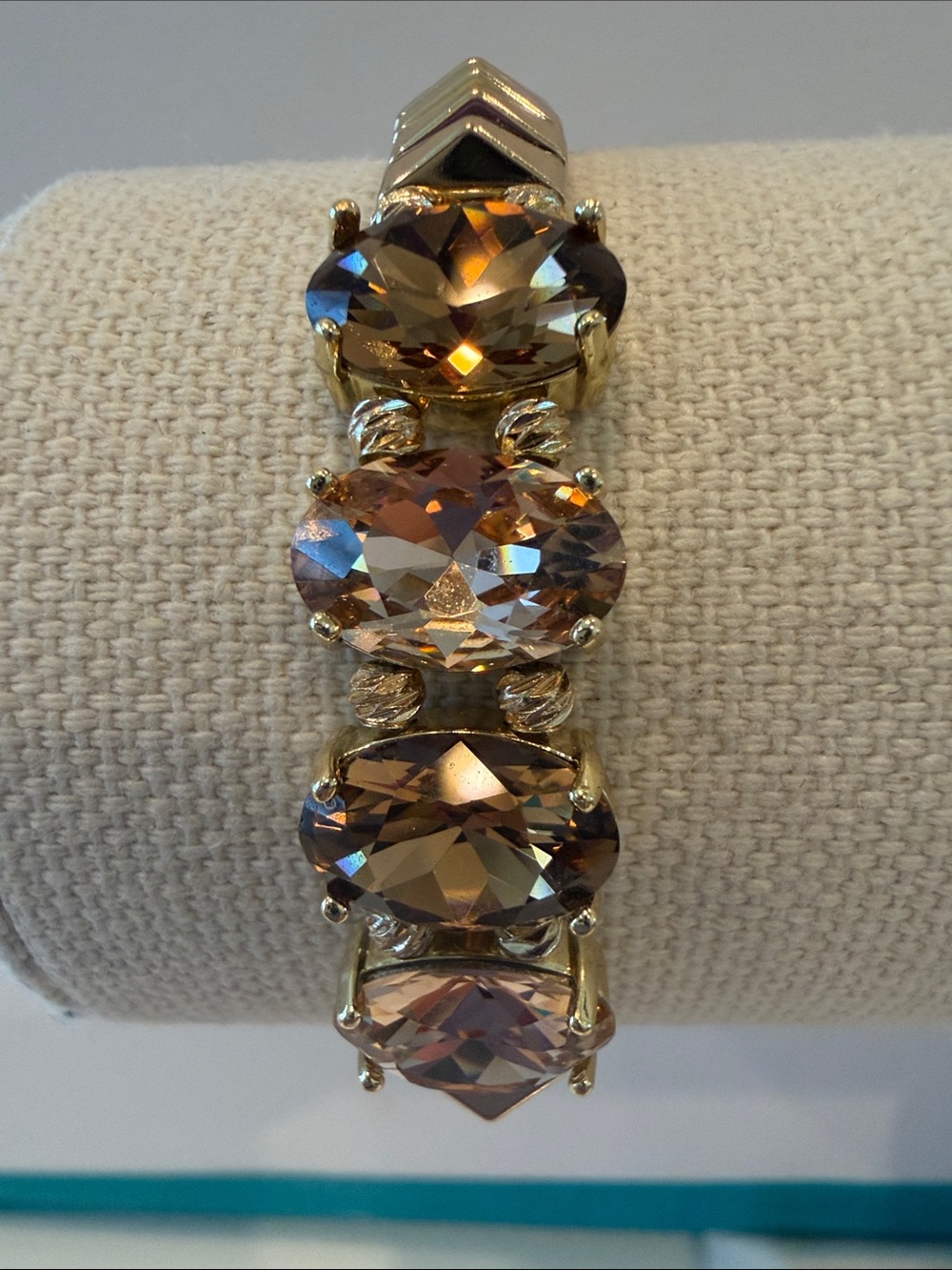 Gold-Tone Brown Oval Crystal Bracelet - Elegant Women’s Jewelry